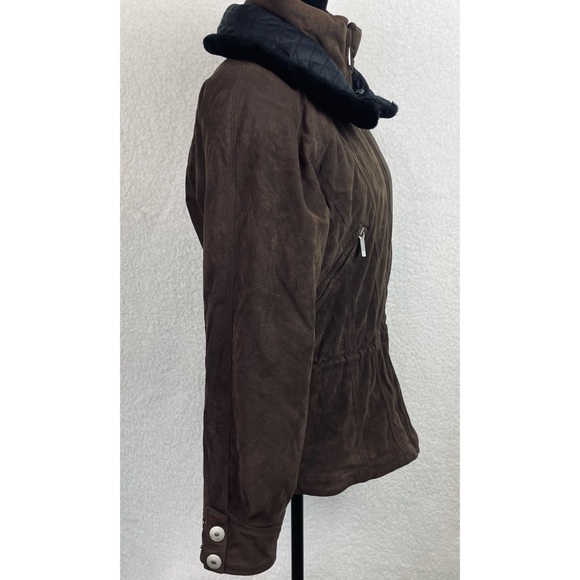 (VTG) METROPOLIS • Brown/Black Suede Fur Trim Jacket - Picture 4 of 16